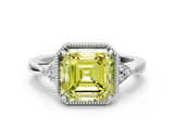 White gold Milgrain Fancy Yellow Asscher  Cut Diamond Ring with Tapered Pave Band and Four Prong Setting_17