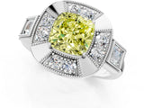 White gold Milgrain Fancy Yellow Cushion Cut Diamond Halo Split Shank Ring_1