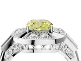 White gold Milgrain Fancy Yellow Cushion Cut Diamond Halo Split Shank Ring_4