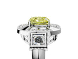 White gold Milgrain Fancy Yellow Cushion Cut Diamond Halo Split Shank Ring_5