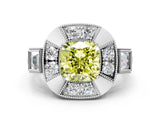 White gold Milgrain Fancy Yellow Cushion Cut Diamond Halo Split Shank Ring