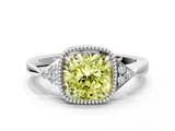 White gold Milgrain Fancy Yellow Cushion  Cut Diamond Ring with Tapered Pave Band and Four Prong Setting_3