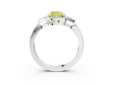 White gold Milgrain Fancy Yellow Cushion  Cut Diamond Ring with Tapered Pave Band and Four Prong Setting_6