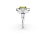 White gold Milgrain Fancy Yellow Emerald Cut Diamond Halo Split Shank Ring_2