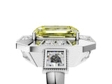 White gold Milgrain Fancy Yellow Emerald Cut Diamond Halo Split Shank Ring_5