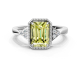 White gold Milgrain Fancy Yellow Emerald  Cut Diamond Ring with Tapered Pave Band and Four Prong Setting_3