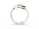 White gold Milgrain Fancy Yellow Emerald  Cut Diamond Ring with Tapered Pave Band and Four Prong Setting_6