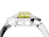 White gold Milgrain Fancy Yellow Emerald  Cut Diamond Ring with Tapered Pave Band and Four Prong Setting_7