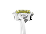 White gold Milgrain Fancy Yellow Emerald  Cut Diamond Ring with Tapered Pave Band and Four Prong Setting_8