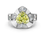 White gold Milgrain Fancy Yellow Heart Cut Diamond Halo Split Shank Ring