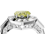 White gold Milgrain Fancy Yellow Heart Cut Diamond Halo Split Shank Ring_4