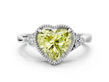 White gold Milgrain Fancy Yellow Heart  Cut Diamond Ring with Tapered Pave Band and Four Prong Setting_3