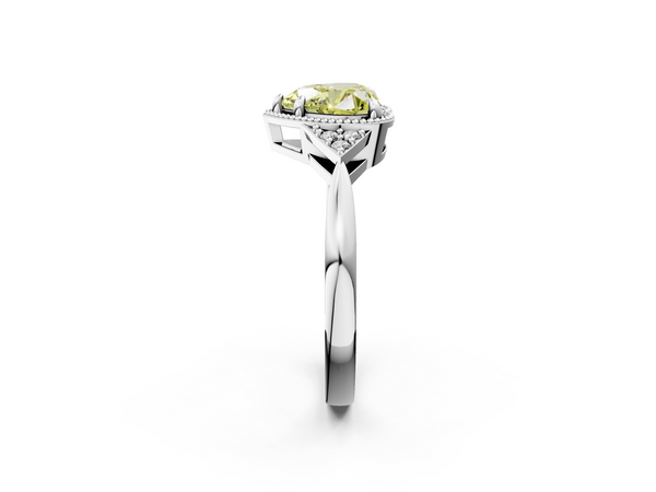 White gold Milgrain Fancy Yellow Heart  Cut Diamond Ring with Tapered Pave Band and Four Prong Setting