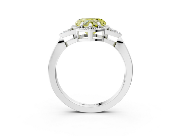 White gold Milgrain Fancy Yellow Heart  Cut Diamond Ring with Tapered Pave Band and Four Prong Setting