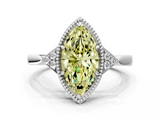 White gold Milgrain Fancy Yellow Marquise  Cut Diamond Ring with Tapered Pave Band and Four Prong Setting