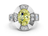 White gold Milgrain Fancy Yellow Oval Cut Diamond Halo Split Shank Ring