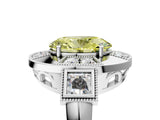 White gold Milgrain Fancy Yellow Oval Cut Diamond Halo Split Shank Ring_5