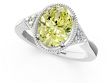 White gold Milgrain Fancy Yellow Oval  Cut Diamond Ring with Tapered Pave Band and Four Prong Setting_4