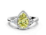 White gold Milgrain Fancy Yellow Pear  Cut Diamond Ring with Tapered Pave Band and Four Prong Setting_3
