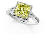White gold Milgrain Fancy Yellow Princess  Cut Diamond Ring with Tapered Pave Band and Four Prong Setting_1
