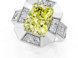 White gold Milgrain Fancy Yellow Radiant Cut Diamond Halo Split Shank Ring_13