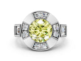 White gold Milgrain Fancy Yellow Round Cut Diamond Halo Split Shank Ring_24