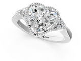 White gold Milgrain Heart Cut Diamond Ring with Tapered Pave Band and Four Prong Setting_4