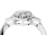 White gold Milgrain Heart Cut Diamond Ring with Tapered Pave Band and Four Prong Setting_7