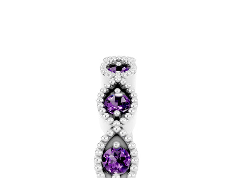 White gold Milgrain Marquise Amethyst Half Eternity Band with Bezel Setting_11