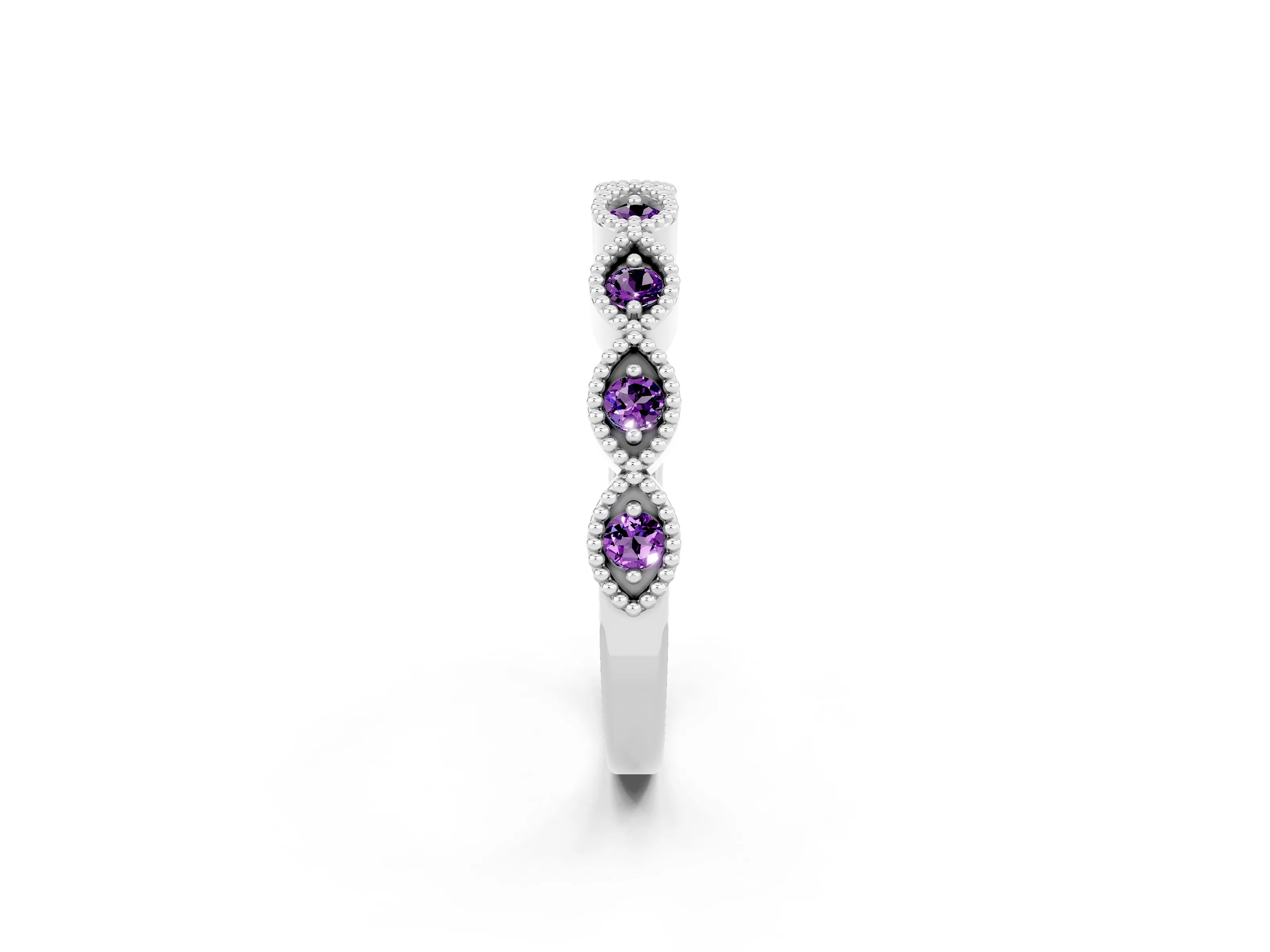 White gold Milgrain Marquise Amethyst Half Eternity Band with Bezel Setting_8