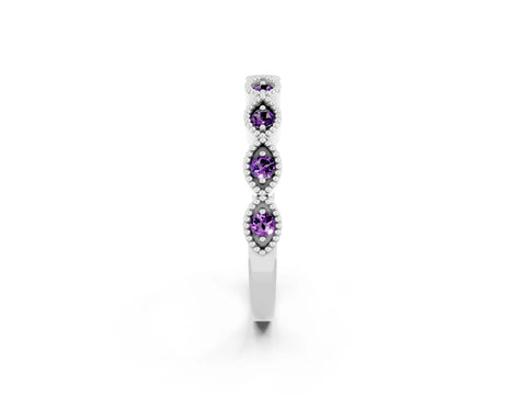 White gold Milgrain Marquise Amethyst Half Eternity Band with Bezel Setting_8