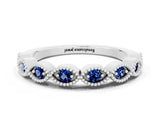 White gold Milgrain Marquise Blue Sapphire Half Eternity Band with Bezel Setting_18