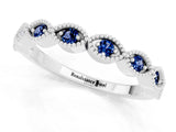 White gold Milgrain Marquise Blue Sapphire Half Eternity Band with Bezel Setting_19