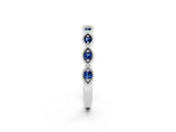 White gold Milgrain Marquise Blue Sapphire Half Eternity Band with Bezel Setting_20