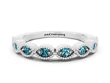 White gold Milgrain Marquise Blue Topaz Half Eternity Band with Bezel Setting_42