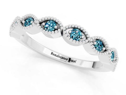 White gold Milgrain Marquise Blue Topaz Half Eternity Band with Bezel Setting_7