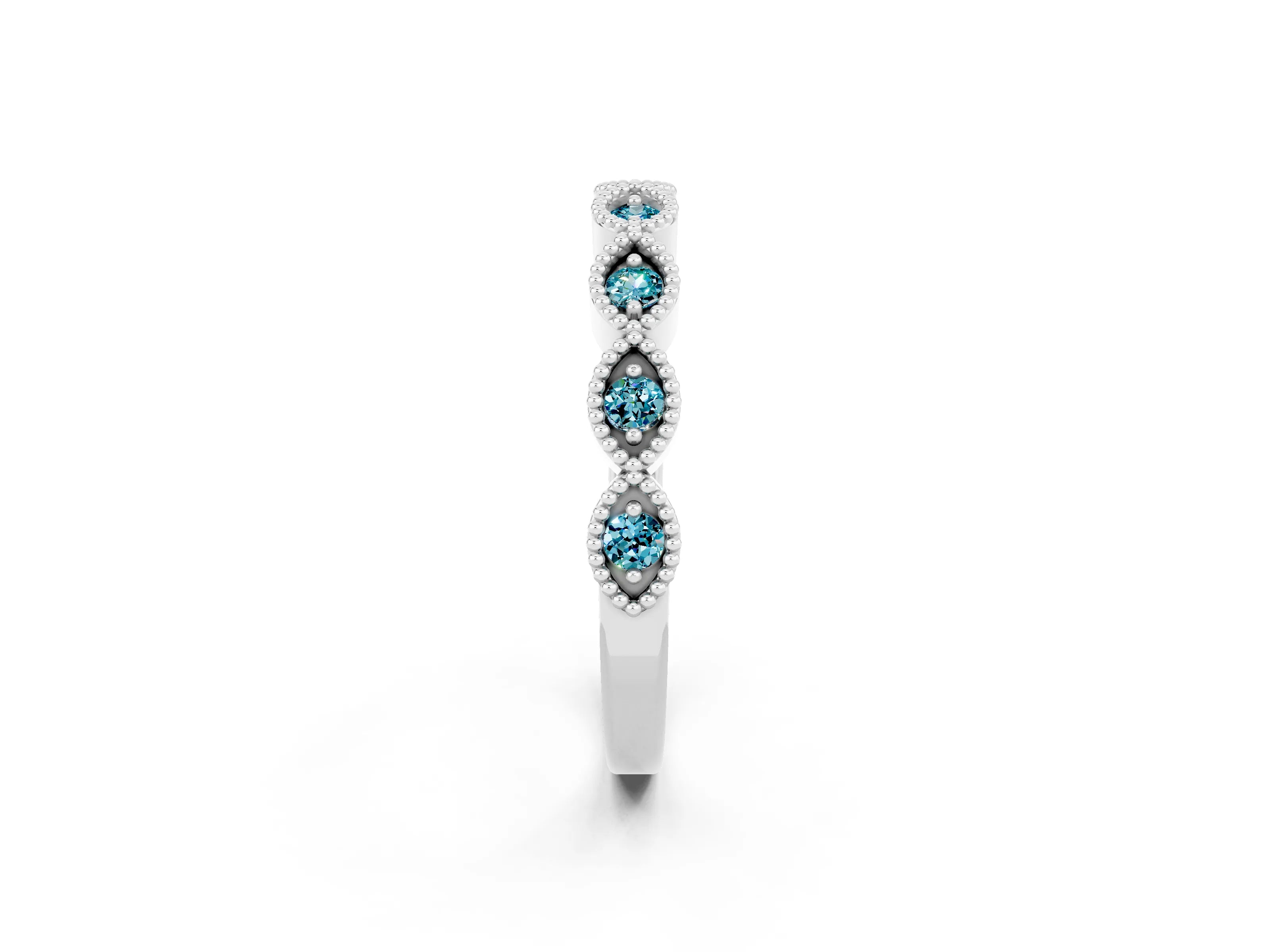 White gold Milgrain Marquise Blue Topaz Half Eternity Band with Bezel Setting_8