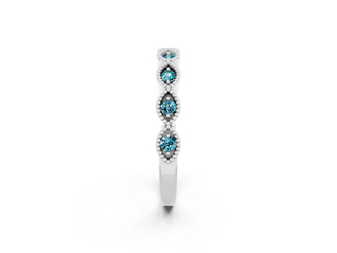 White gold Milgrain Marquise Blue Topaz Half Eternity Band with Bezel Setting_8