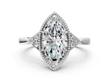 White gold Milgrain Marquise Cut Diamond Ring with Tapered Pave Band and Four Prong Setting_3