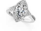 White gold Milgrain Marquise Cut Diamond Ring with Tapered Pave Band and Four Prong Setting_4