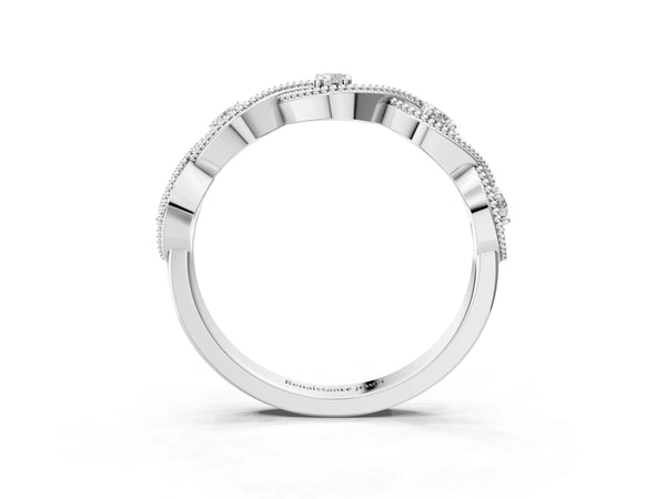 White gold Milgrain Marquise Diamond Band with Round Cut Stones and Bezel Setting