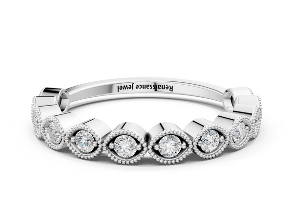 Silver Milgrain Marquise Diamond Eternity Band with Bezel Setting