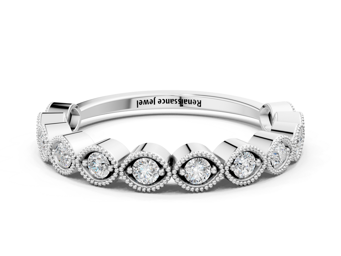 White gold Milgrain Marquise Diamond Eternity Band with Bezel Setting_35