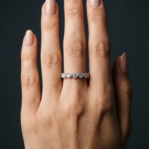 Platinum Milgrain Marquise Diamond Eternity Band with Bezel Setting