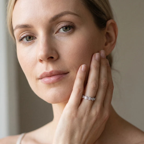 Platinum Milgrain Marquise Diamond Eternity Band with Bezel Setting