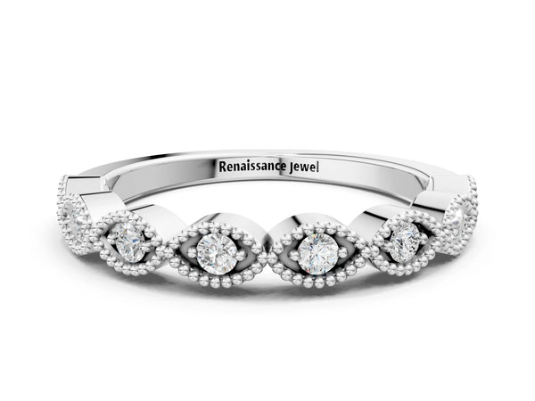 White gold Milgrain Marquise Diamond Half Eternity Band with Bezel Setting