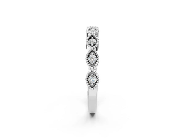 White gold Milgrain Marquise Diamond Half Eternity Band with Bezel Setting