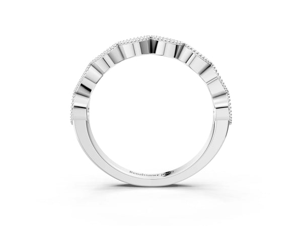 White gold Milgrain Marquise Diamond Half Eternity Band with Bezel Setting