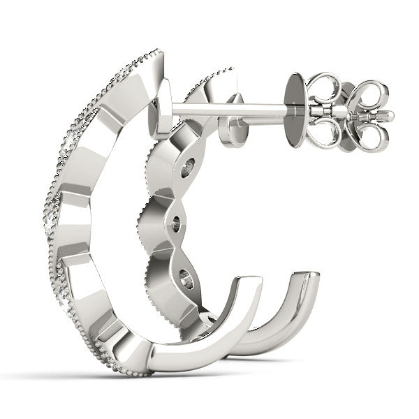 White gold Milgrain Marquise Diamond Hoop Earrings with Bezel Setting 1