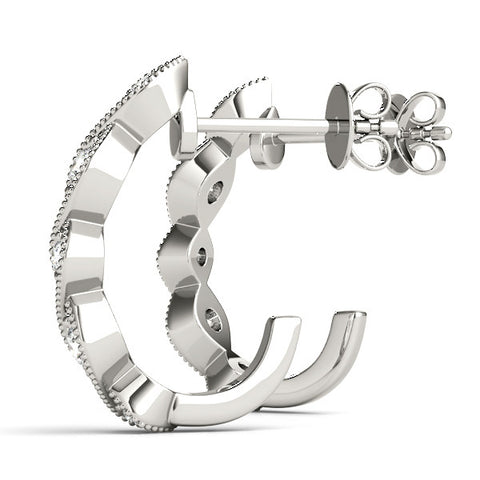 White gold Milgrain Marquise Diamond Hoop Earrings with Bezel Setting 1